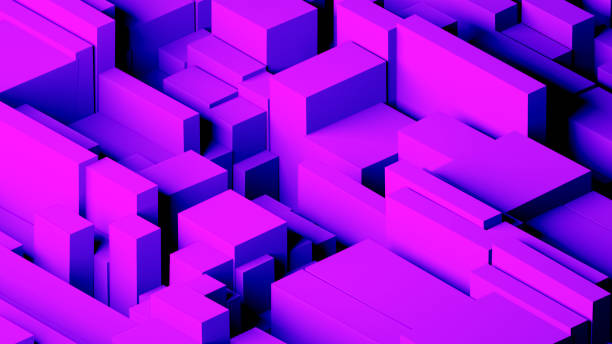 istock Abstract 3D Geometric Shapes Cube Blocks Background with Neon Lights 2199323807