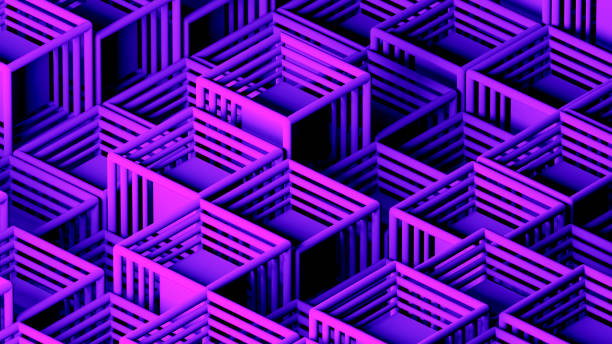 istock Abstract 3D Geometric Shapes Cube Blocks Background with Neon Lights 2199323830