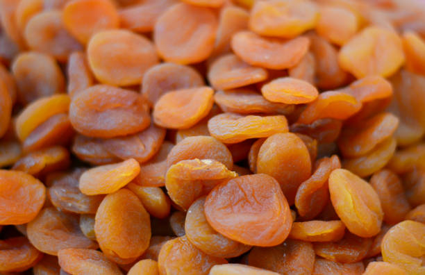 Sweet dried apricots at the bazaar market in Yerevan in Armenia.