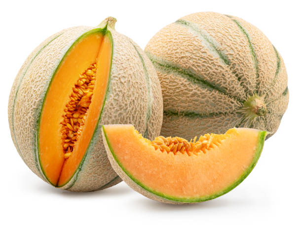 istock Cantaloupe melons with melon slice isolated on white background. File contains clipping path. 2199328503