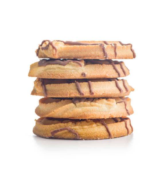 istock Sweet chocolate cookies isolated on white background. 2199328712