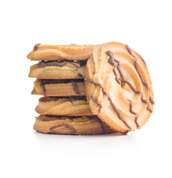istock Sweet chocolate cookies isolated on white background. 2199328753