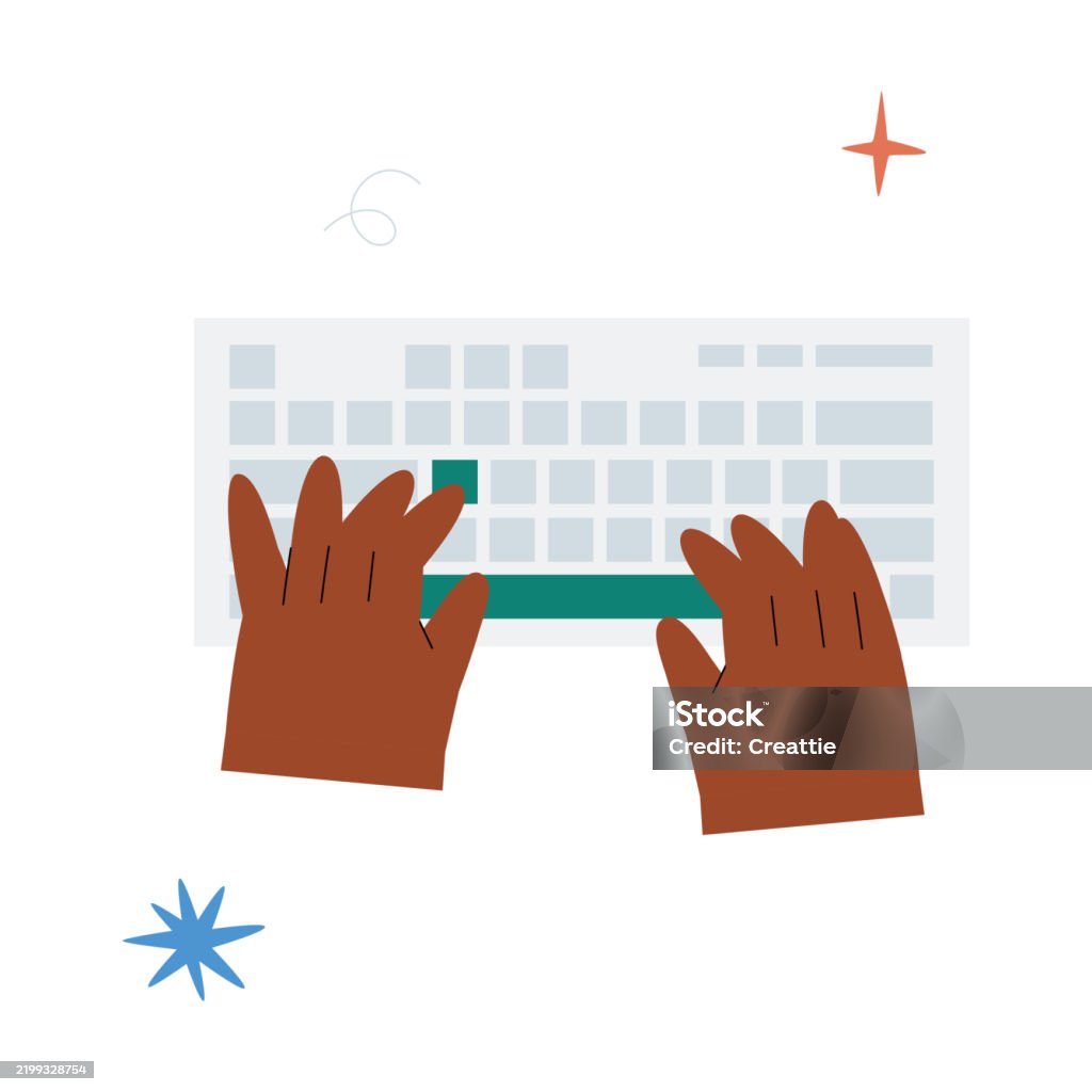 Keyboard Office@hand Pattern Hands Typing On Keyboard In Flat Vector Illustration Symbolizing ...