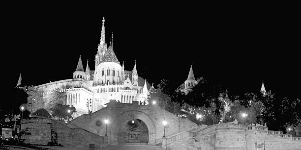 Budapest Fisherman's Bastion at night in black and white