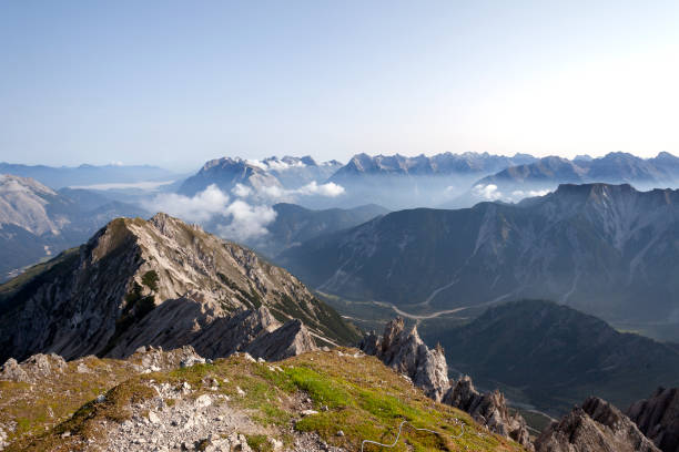 Panoramic view Nordlinger hut on Karwendel Hohenweg, Austria in autumn