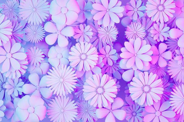 istock Spring Background with Neon Lighting Flowers, Vibrant Floral Concept 2199343352