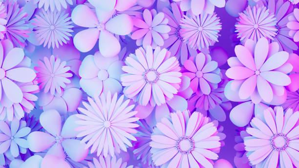 istock Spring Background with Neon Lighting Flowers, Vibrant Floral Concept 2199343427