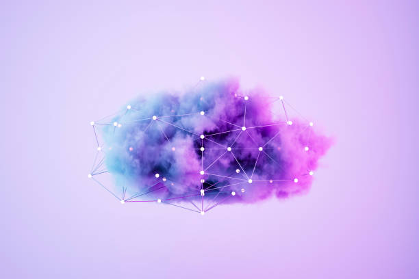 istock Cloud with Neon Wires, Futuristic Technology Background, Cloud Technology Concept 2199348940