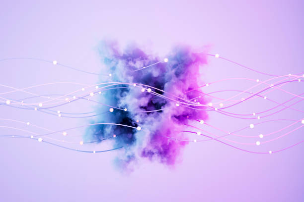 istock Cloud with Neon Wires, Futuristic Technology Background, Cloud Technology Concept 2199348959