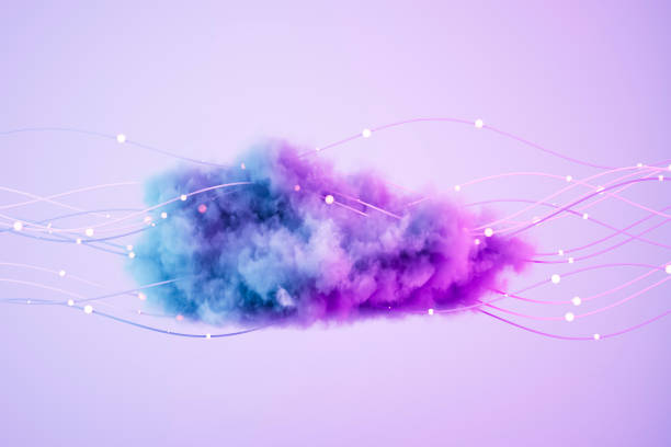 istock Cloud with Neon Wires, Futuristic Technology Background, Cloud Technology Concept 2199349002