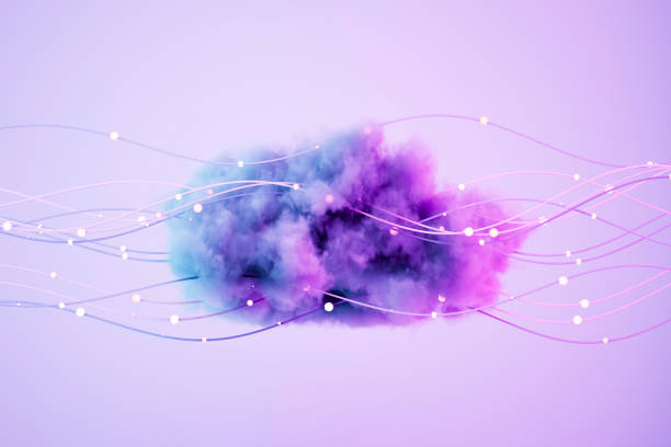 istock Cloud with Neon Wires, Futuristic Technology Background, Cloud Technology Concept 2199349051