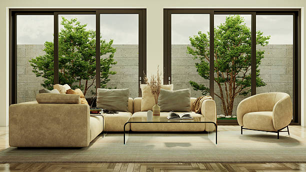 istock Large luxury modern bright interiors Living room mockup illustration 3D rendering image 2199351812