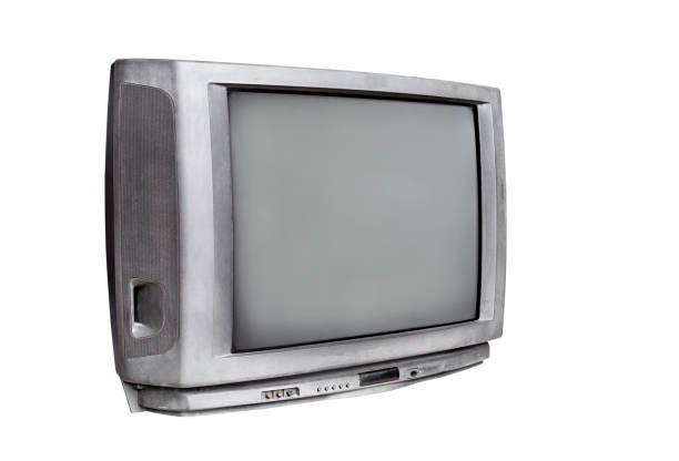 istock Analog old television with blank screen isolated on white background with clipping path, side view 2199353104