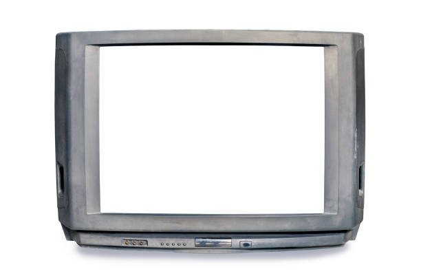 istock Old analog television isolated on white background. Retro TV style with clipping path, front view 2199353106