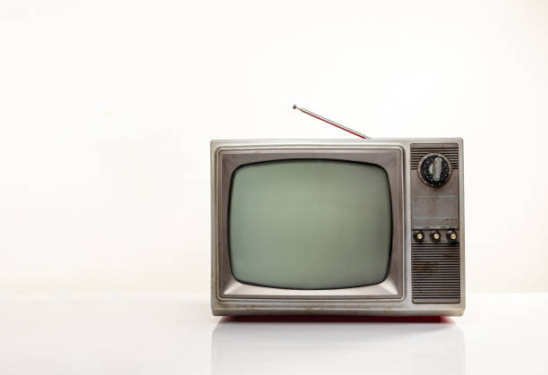 istock Retro old television with empty screen isolated on white background, vintage style tv 2199353820