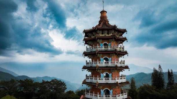 istock A historical pagoda surrounded by mountains under a dramatic sky in Taiwan 2199355257