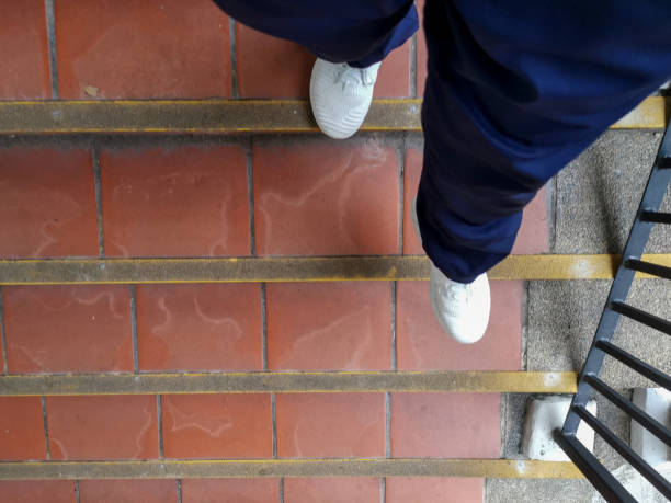 Walking down the steps in Singapore
