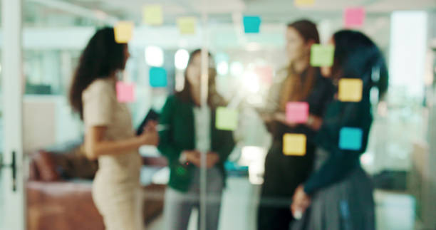 istock Discussion, scrum and teamwork with business people in office for schedule, brainstorming and task progress. Meeting, timeline and workshop with employees for sticky note, training and moodboard 2199364662
