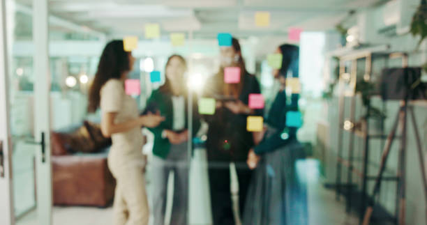 istock Planning, scrum and teamwork with business people in office for schedule, brainstorming and task progress. Meeting, timeline and workshop with employees for sticky note, training and moodboard 2199364675