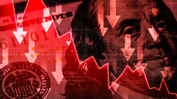 istock American Dollar currency value going down with red graph close up, finance and inflation concept backdrop 2199365251