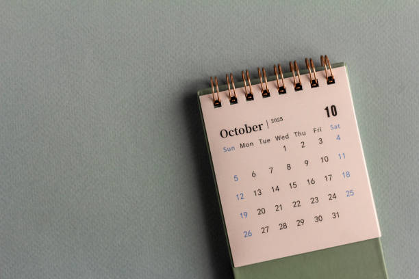 istock Desk calendar for October 2025 on a gray background. 2199367088