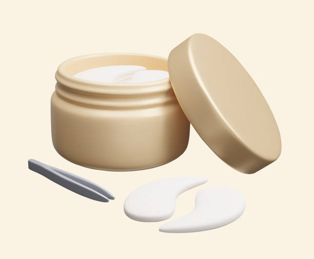 istock Open luxury gold eye patches cosmetic jar with tweezers applicator 3D realistic vector illustration. Korean skincare treatment, beauty cosmetic product,  hydrating collagen gel eye patches 3D vector. 2199370537