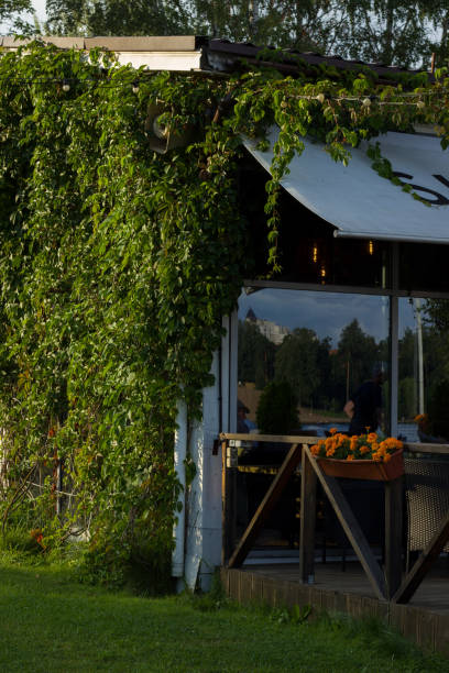 istock Cafe terrace on the lake shore 2199375142