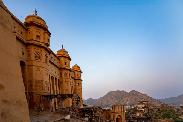 India. Rajasthan. Jaipur. Amber fort. Detail of the facade