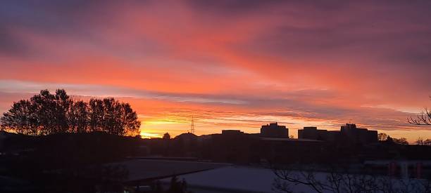 istock Europe, Slovenia, Maribor, morning, sunrise, red clouds, panoramic 2199379405