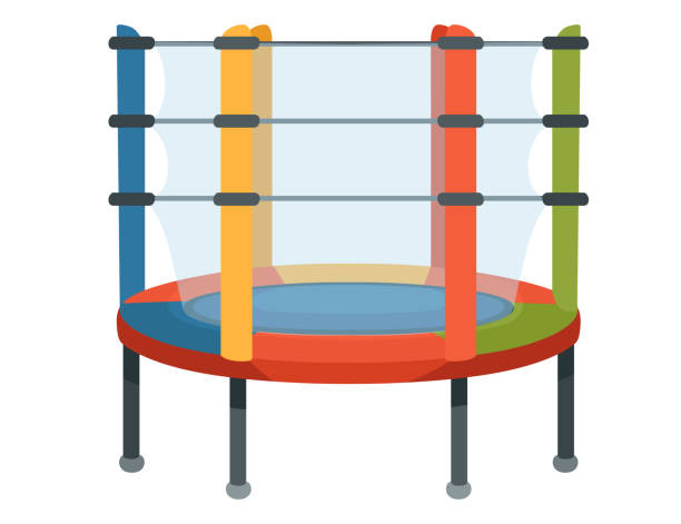 istock Trampoline bounce platform for children with safety net cage vector illustration isolated on white background 2199382241