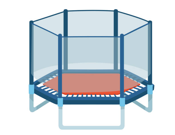 istock Trampoline bounce platform for children with safety net cage vector illustration isolated on white background 2199382320