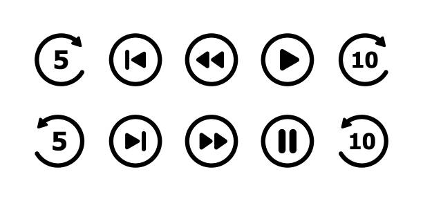 Pause button icons. Video buttons icons. Linear and silhouette style. Vector icons.