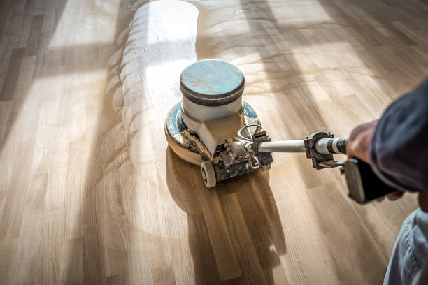 istock Professional sanding polishing machine cleans parquet floor 2199384240