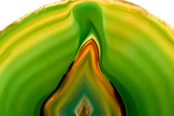 Amazing rare Agate Crystal cross section isolated. Natural translucent agate crystal surface, Abstract marine star structure slice mineral stone macro closeup.