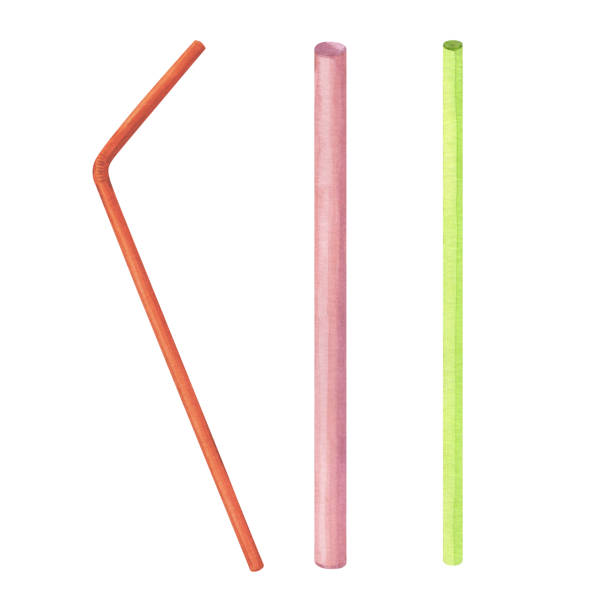 istock Set of watercolor illustrations with cocktail straws 2199387415