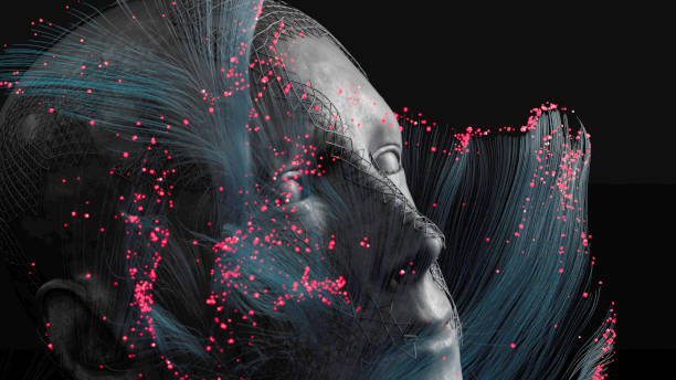 Abstract Head in AI Bubble of lines and dots