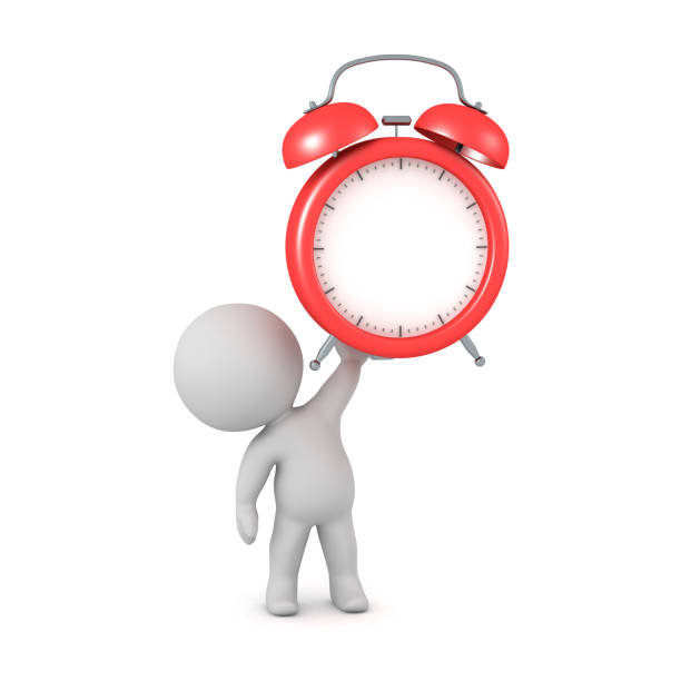 istock 3D Character Holding Up a Blank Alarm Clock 2199402294