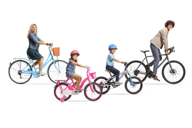 istock Family with young children riding bicycles 2199407983