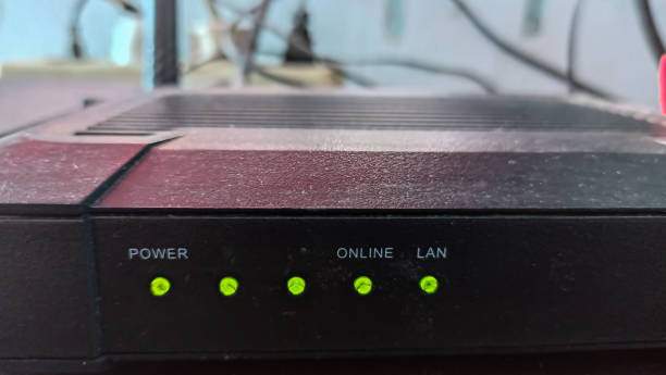 istock close up photo of internet router indicator light on 2199409075
