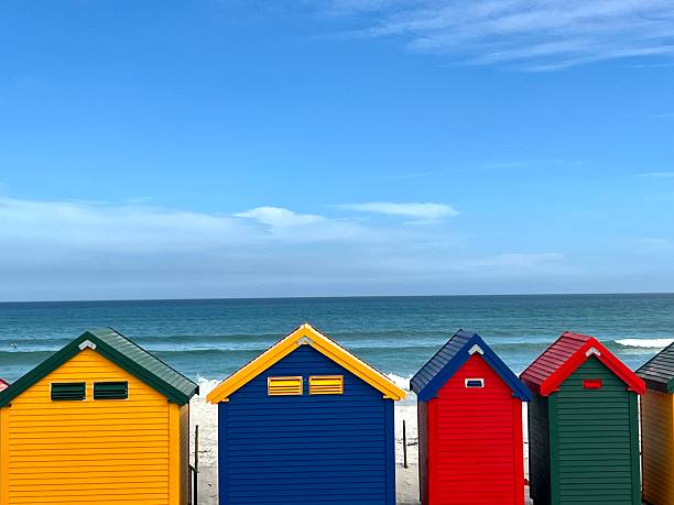 Famous colorful beach huts on Muizenberg Beach