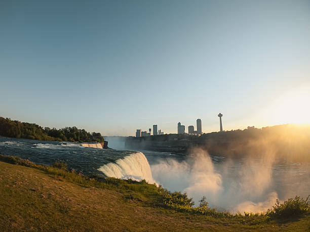 Niagara Falls landscape from the American side during the sunset in summer