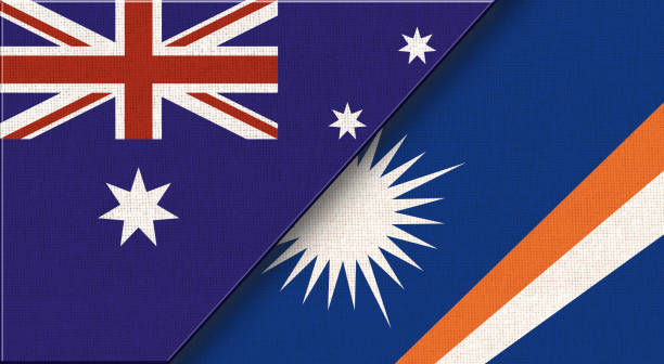 Flags of Australia and Marshall Islands. Two Flag Together Australian and Marshall Islands flags. Australian - Marshall Islands relations. 3D illustration