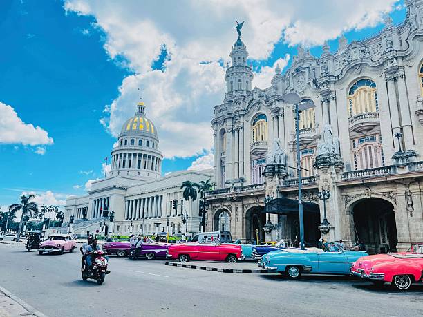 Havana, Cuba - September 28, 2024: Street view with Gran Teatro de La Habana Alicia Alonso and El Capitolio in Old Havana