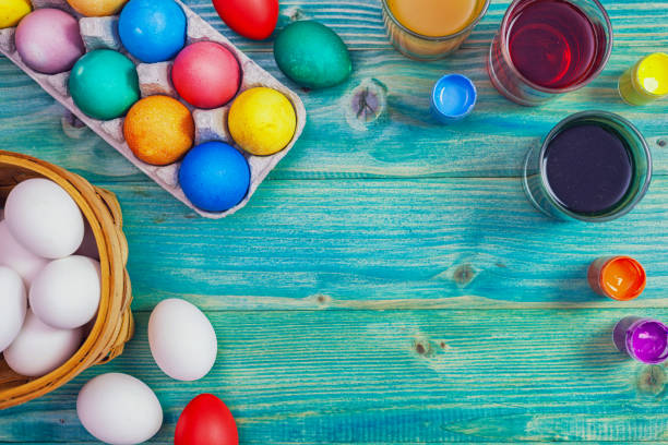 istock Colorful Easter Eggs on the wooden background 2199428714