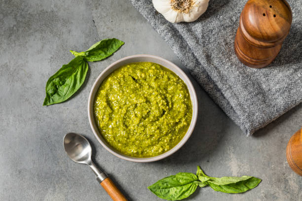 istock Organic Green Basil Pesto Sauce 2199429293