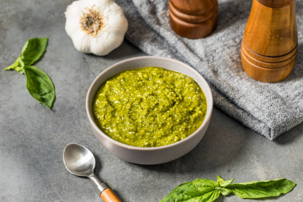 istock Organic Green Basil Pesto Sauce 2199429433