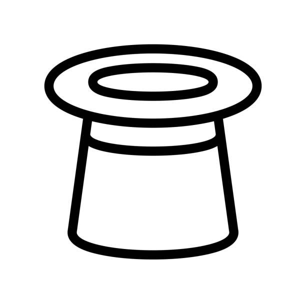 Upside down hat line icon An upside down hat icon in a simple, minimal line design features a black and white vector drawing. Isolated on a clean background, this headwear symbol is perfect for fashion graphics or clipart needs, offering a modern and stylish representation of a hat in a graphic format. black hat upside down stock illustrations