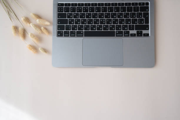 istock close up of a computer keyboard, dry plants, copy space, flat lay aesthetic minimal composition 2199436932