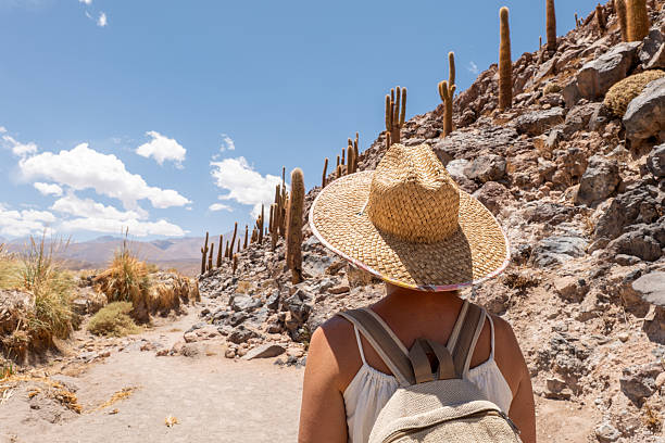 istock Woman Hiking in Desert Landscape with Backpack 2199437014