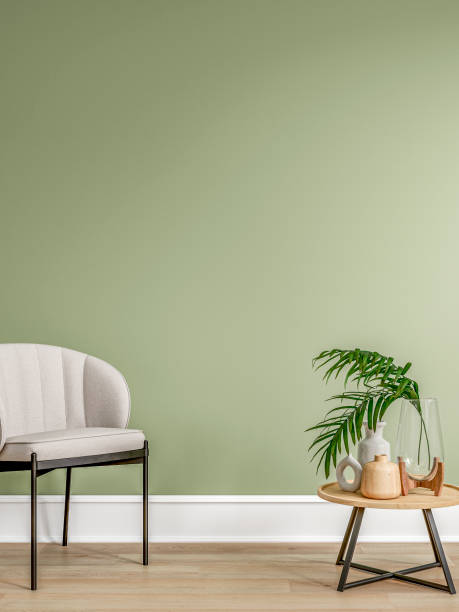 istock Cozy retro-chic interior with an art deco armchair and low coffee table, high baseboard, 50s- 60s decoration 2199447205